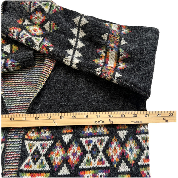 Dreamers Aztec Cardigan Sweater Women Med Gray Long Open Front Southwestern Boho - Picture 6 of 10